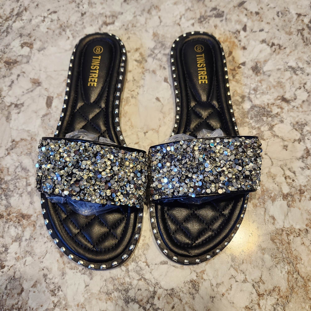 Twistree Black Glitter Slide Sandals
